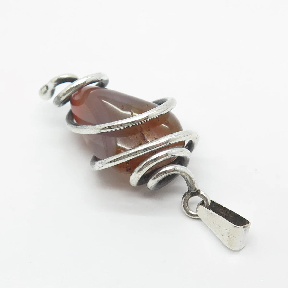 925 Sterling Silver Vintage Real Agate Gem Amulet Pendant