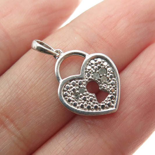 925 Sterling Silver Real Diamond Heart Lock Pendant