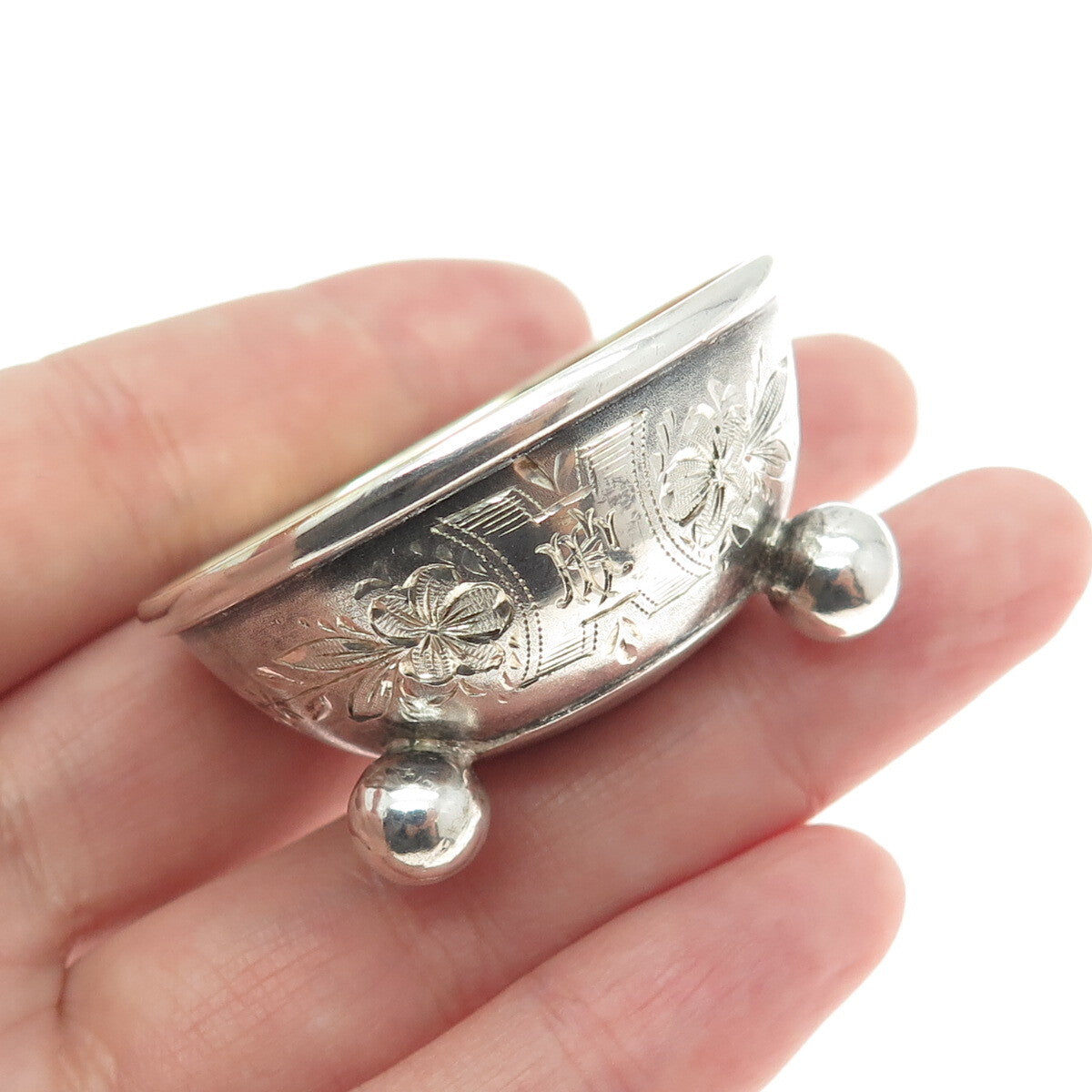 875 Silver Antique Art Deco European Engraved Saltcellar