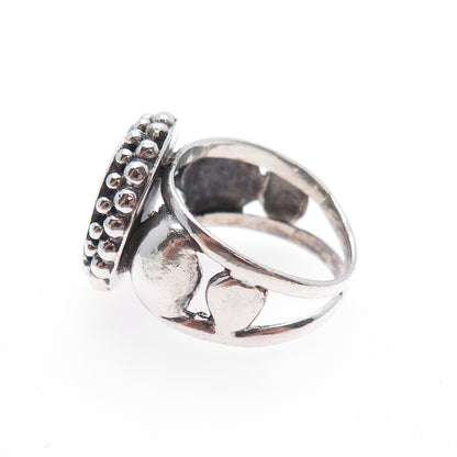 925 Sterling Silver Vintage Real Black Onyx Modernist Beaded Ring Size 6.75