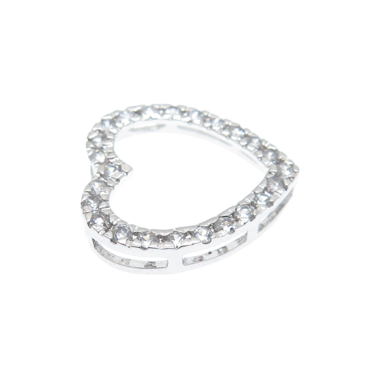 925 Sterling Silver Round-Cut C Z Heart Slide Pendant