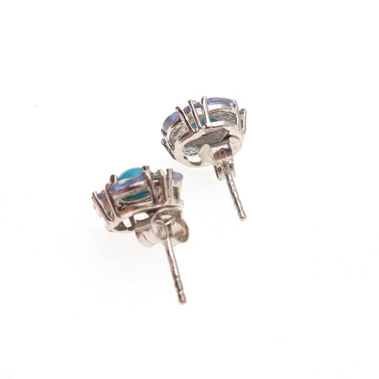 Chuck Clemency 925 Sterling Silver Real Turquoise & Tanzanite Stud Earrings