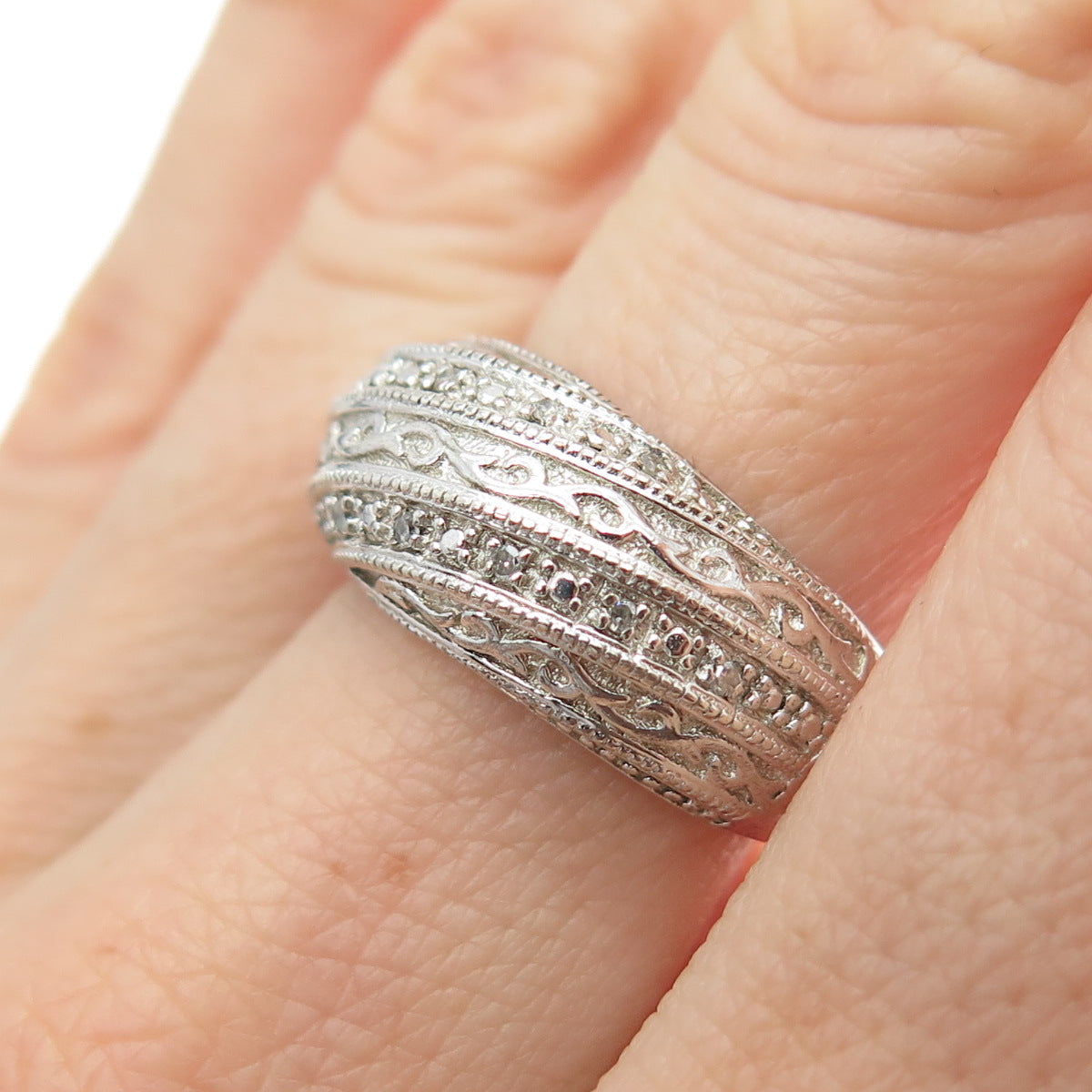 BGE BRADFORD 925 Sterling Silver Real Round-Cut Diamond Ring Size 7