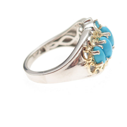 Chuck Clemency 925 Sterling Silver 2-Tone Real Turquoise Apatite Ring Size 8.25
