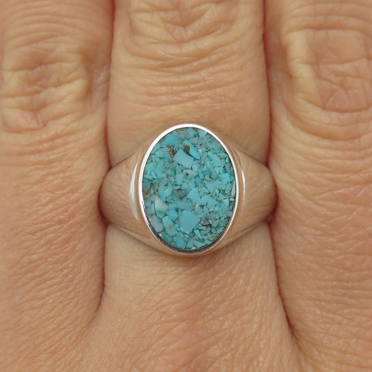 STULLER 925 Sterling Silver Vintage Real Turquoise Inlay Signet Ring Size 8