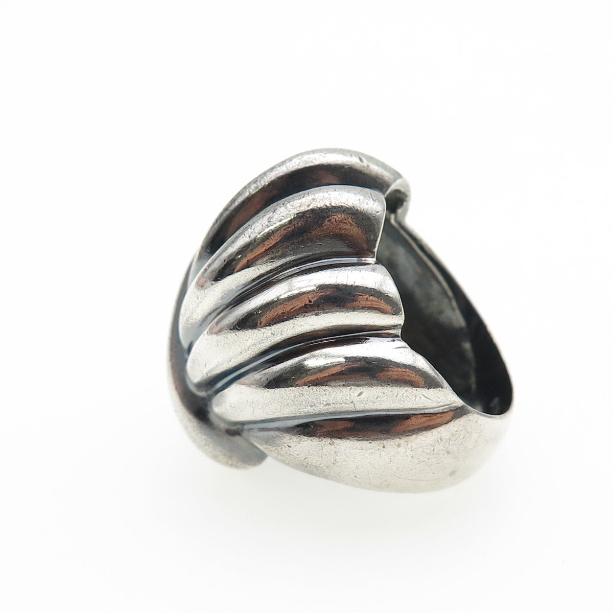 925 Sterling Silver Vintage Modernist Ribbed Oxidized Ring Size 5.75