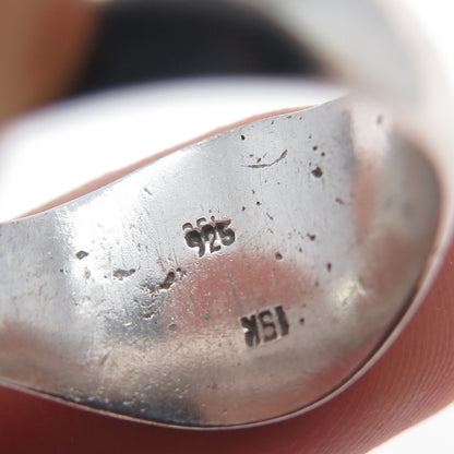 18K Gold 925 Sterling Silver Vintage Indian Chief Signet Ring Size 8