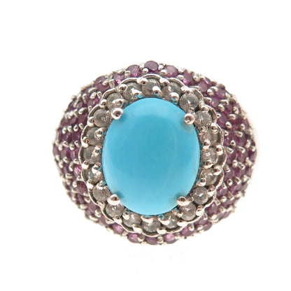 Chuck Clemency 925 Sterling Silver Real Turquoise Amethyst Topaz Ring Size 8.25