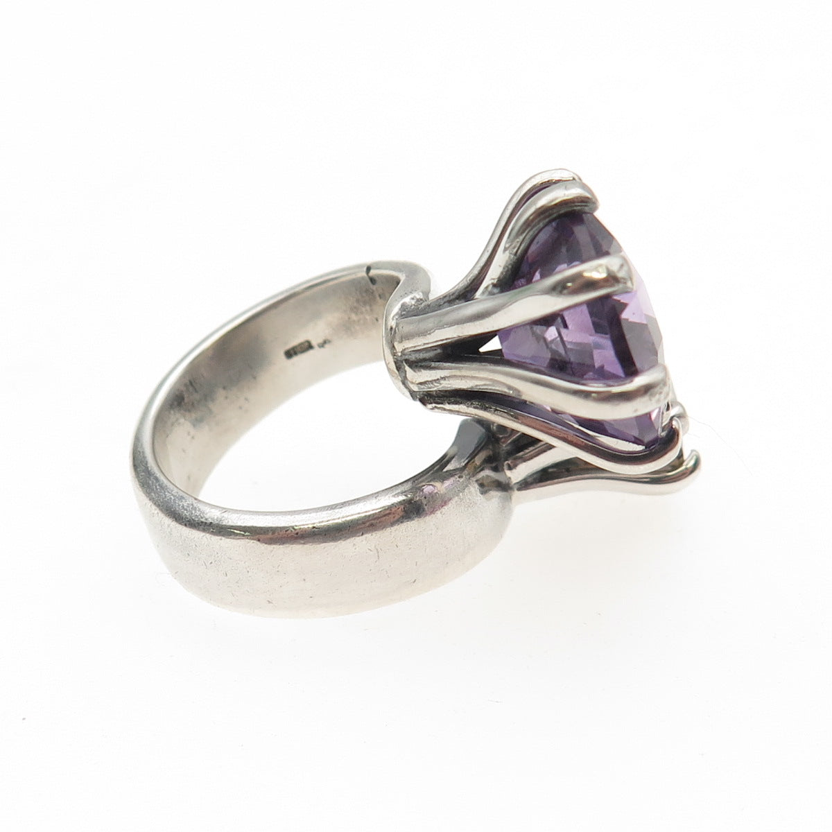 925 Sterling Silver Vintage Real Smoky Quartz & Amethyst Bypass Ring Size 5.75