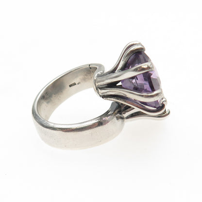 925 Sterling Silver Vintage Real Smoky Quartz & Amethyst Bypass Ring Size 5.75