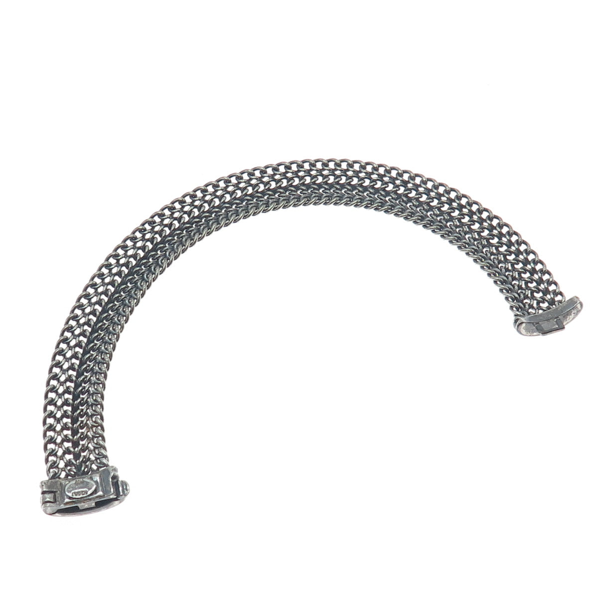 VIOR 925 Sterling Silver Vintage Italy Spine Mesh Link Oxidized Bracelet 7.25"