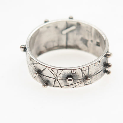 925 Sterling Silver Vintage Modernist Beaded Oxidized Ring Size 8.5