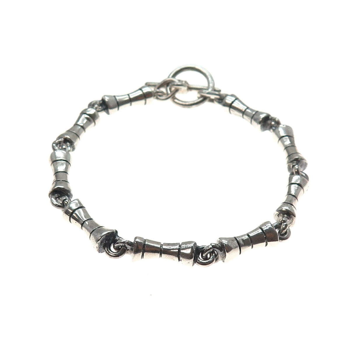 925 Sterling Silver Vintage Modernist Bar Link Oxidized Bracelet 7"