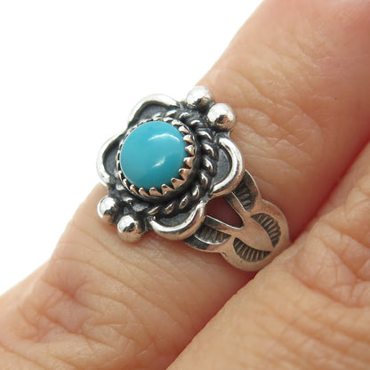 Old Pawn Sterling Silver Vintage Bisbee Turquoise Snake Eye Baby Ring Size 1.75