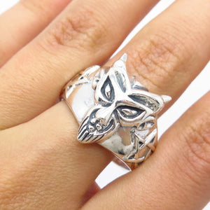 925 Sterling Silver Vintage Tribal Mask Ring Size 11.75