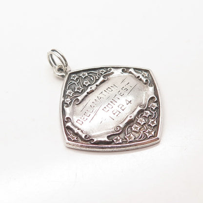 925 Sterling Silver Vintage Wendell & Co. "Declamation Contest 1924" Pendant