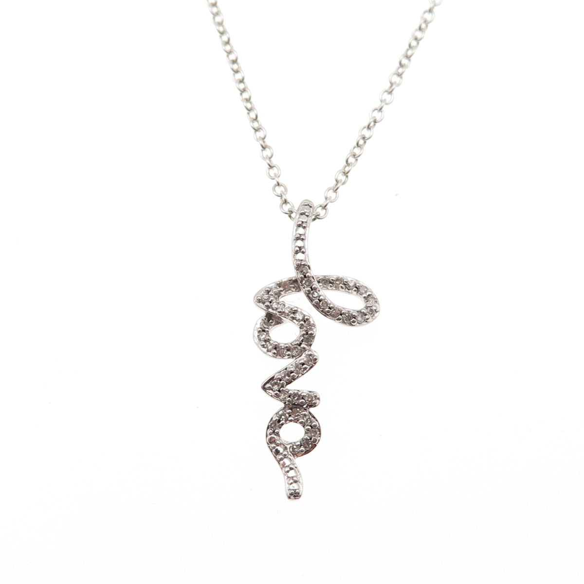925 Sterling Silver Real Round-Cut Diamond Love Cable Chain Necklace 18"