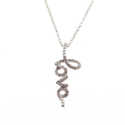 925 Sterling Silver Real Round-Cut Diamond Love Cable Chain Necklace 18"
