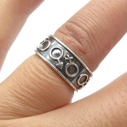 925 Sterling Silver Vintage Mexico Gender Symbols Band Ring Size 6