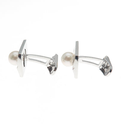 900 Silver Vintage Japan Real Akoya Pearl Modernist Cufflinks