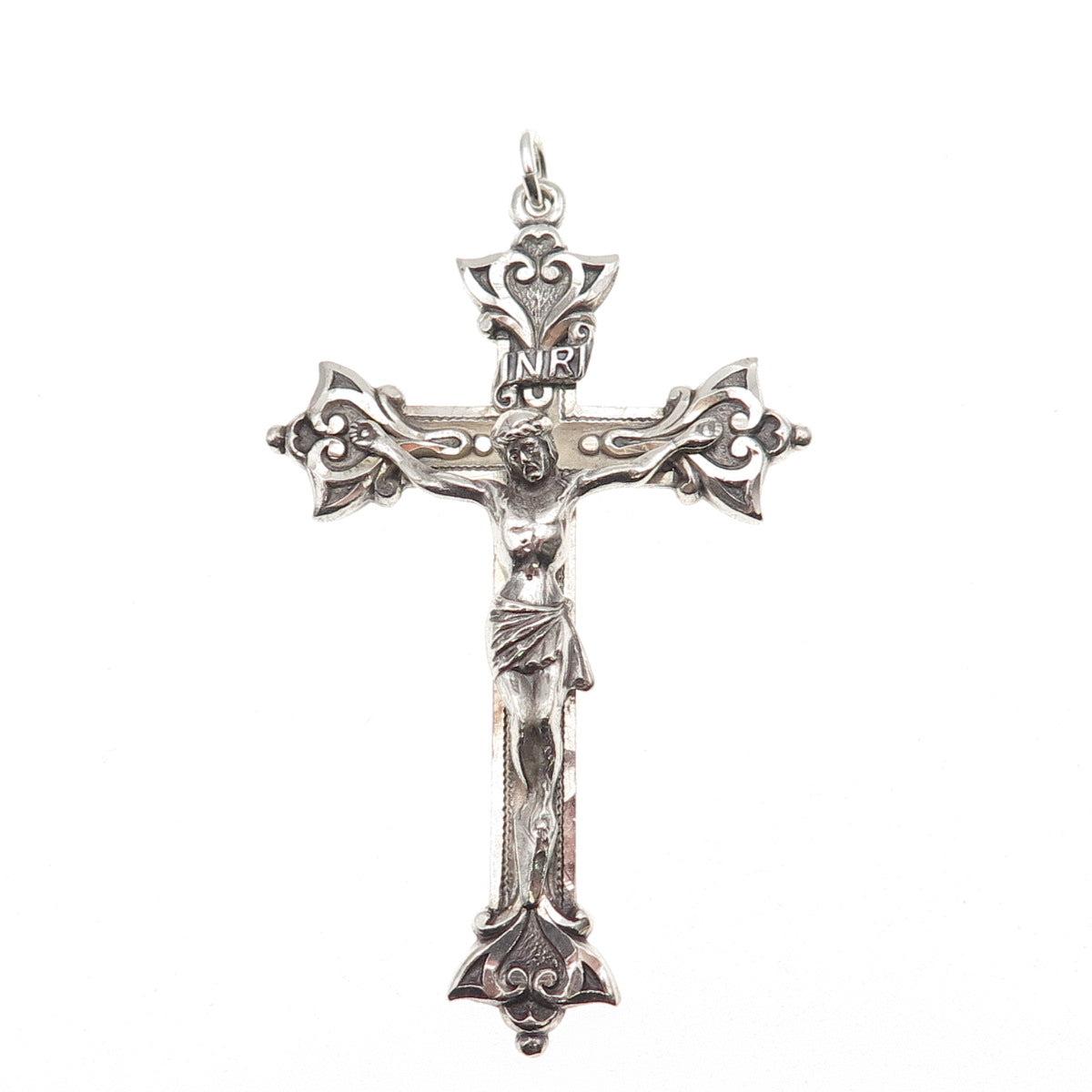 Creed 925 Sterling Silver Antique Art Deco Crucifix Cross Oxidized Charm Pendant