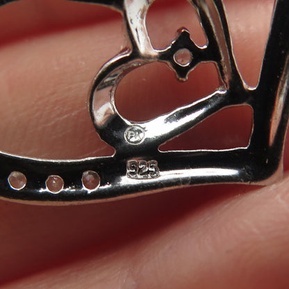 925 Sterling Silver Round-Cut C Z Open Heart Slide Pendant