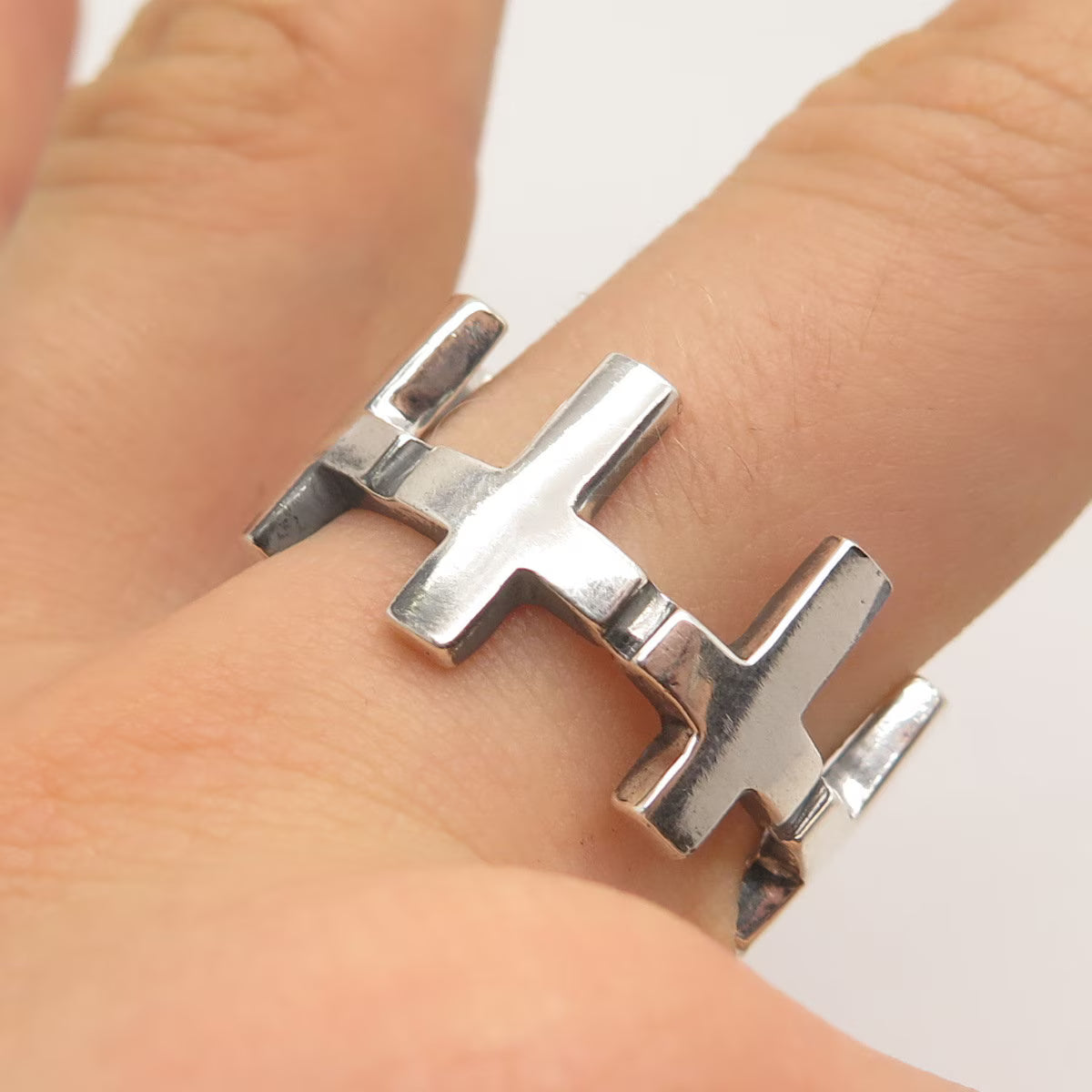 925 Sterling Silver Vintage Cross Band Ring Size 11.5