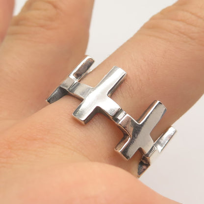 925 Sterling Silver Vintage Cross Band Ring Size 11.5