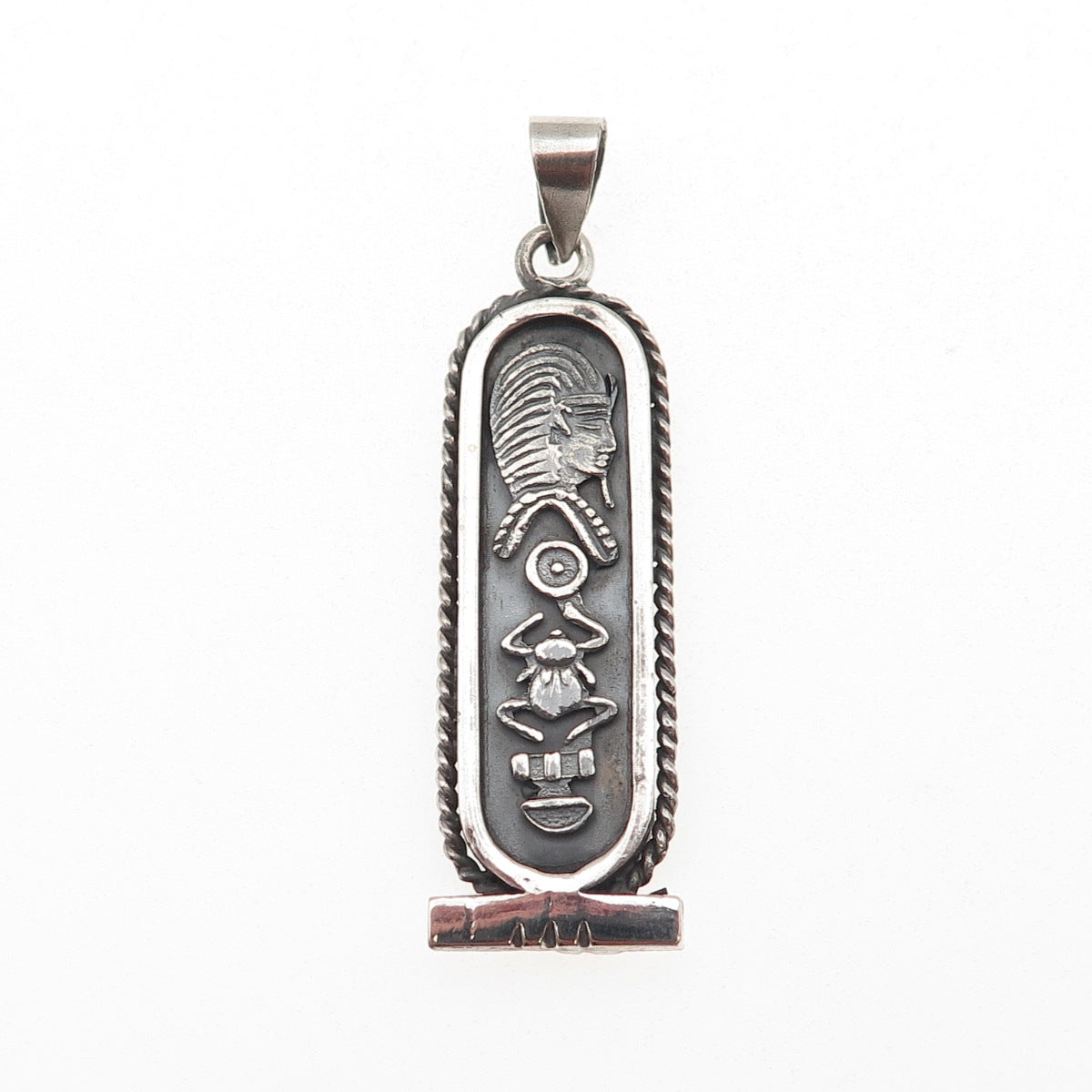 800 Silver Vintage Egyptian Pharaoh Cartouche Oxidized Charm Pendant