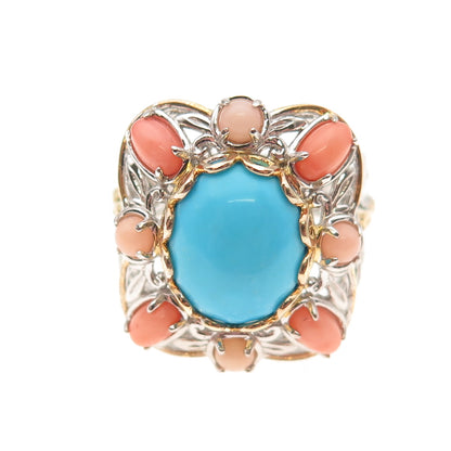 Michael Valitutti Gems En Vogue 925 Sterling Turquoise & Coral Ring Size 8.25
