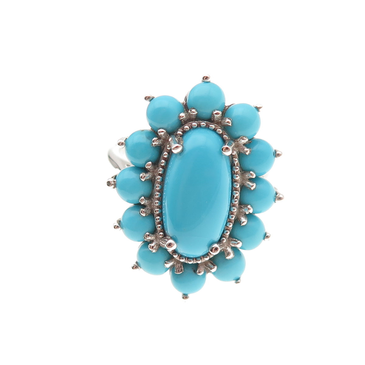 D'Joy 925 Sterling Silver Real Sleeping Beauty Turquoise Floral Ring Size 8