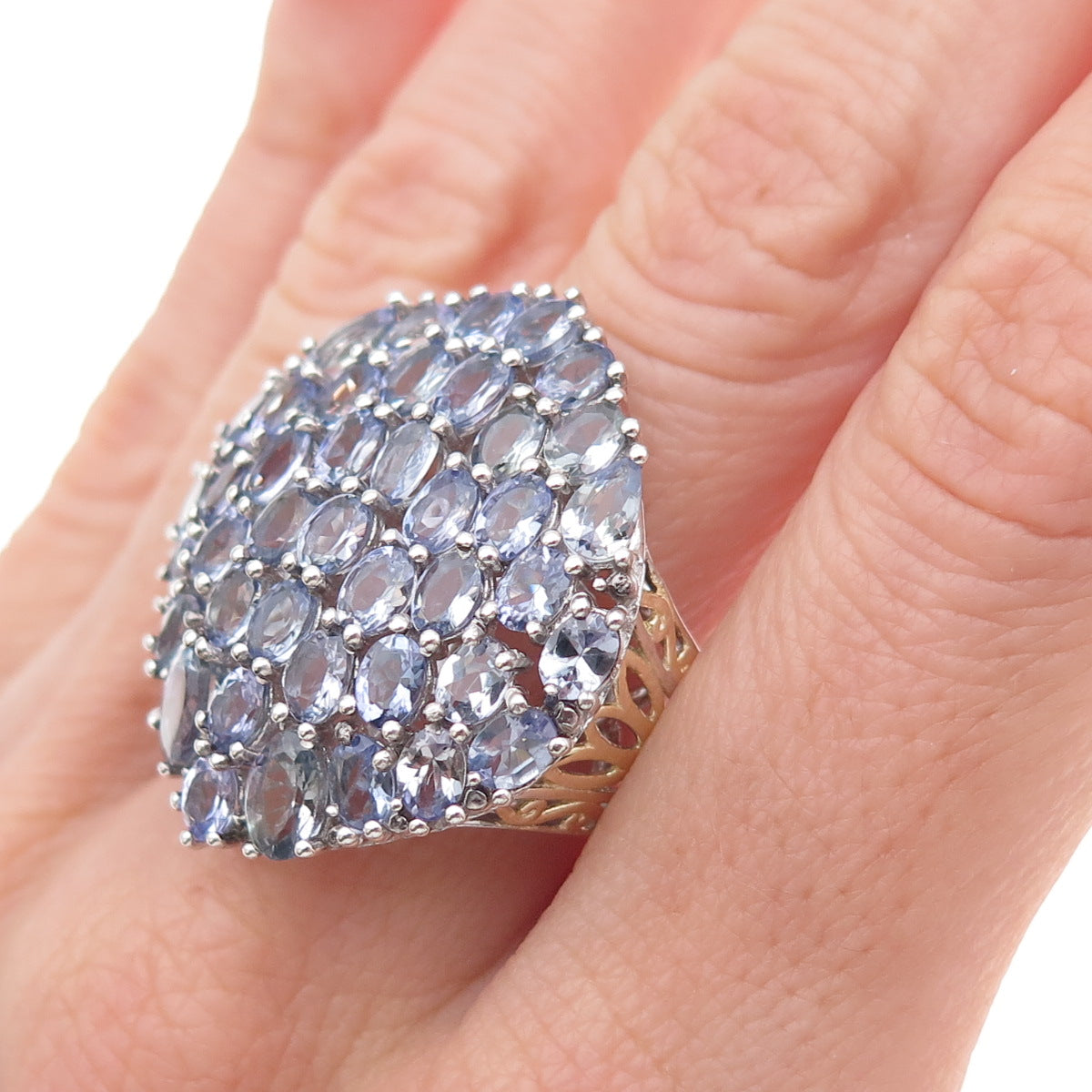 Chuck Clemency 925 Sterling Silver 2-Tone Real Oval-Cut Tanzanite Ring Size 8