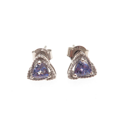 Chuck Clemency 925 Sterling Silver Real Tanzanite Triangle Stud Earrings