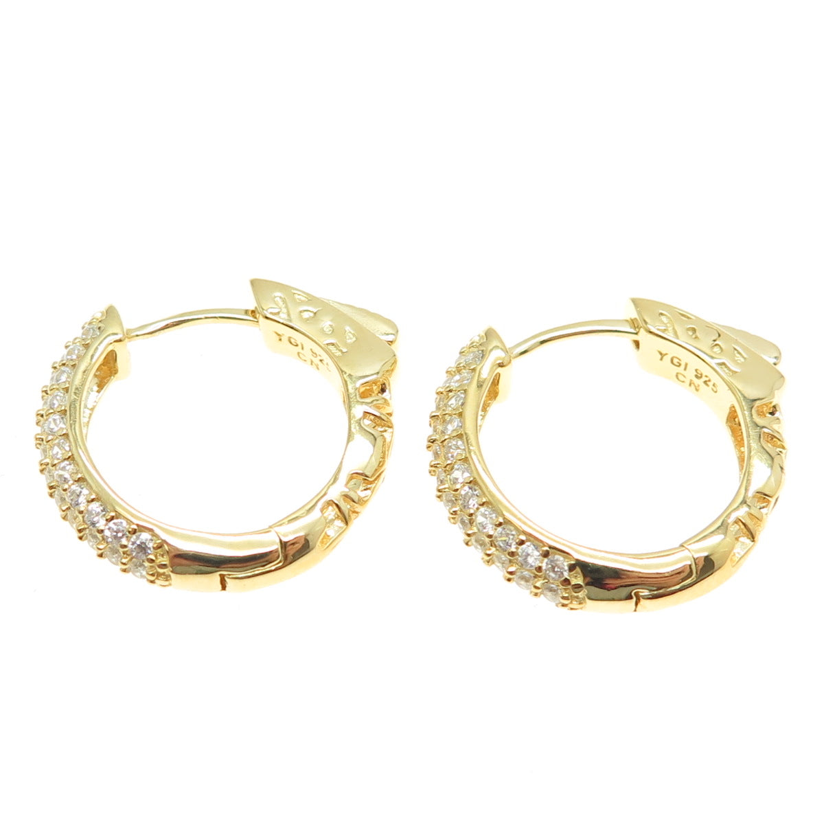 925 Sterling Silver Gold Plated Round-Cut C Z Hoop Earrings