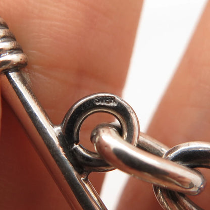 925 Sterling Silver Vintage Toggle Clasp Figaro Link Bracelet 7.25"