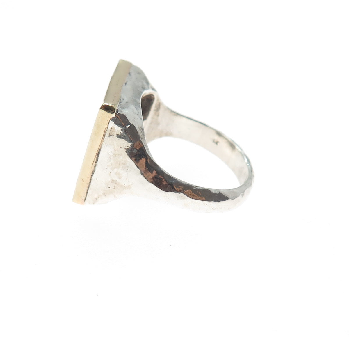 TALMA 925 Sterling Silver 14K Gold Vintage Israel Modernist Hammered Ring Size 7