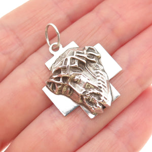 925 Sterling Silver Vintage Jesus Cross Oxidized Charm Pendant