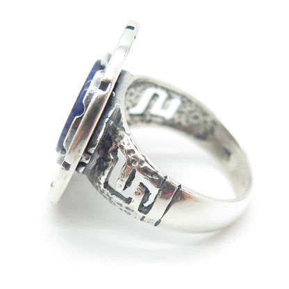 925 Sterling Silver Vintage Real Sodalite Gemstone Greek Maze Ring Size 7.5