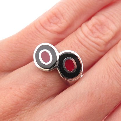 925 Sterling Silver Vintage Enamel Modernist Bypass Ring Size 4.75