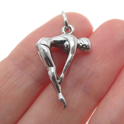 SPENCER 925 Sterling Silver Antique Art Deco Diver Minimalist 3D Charm Pendant