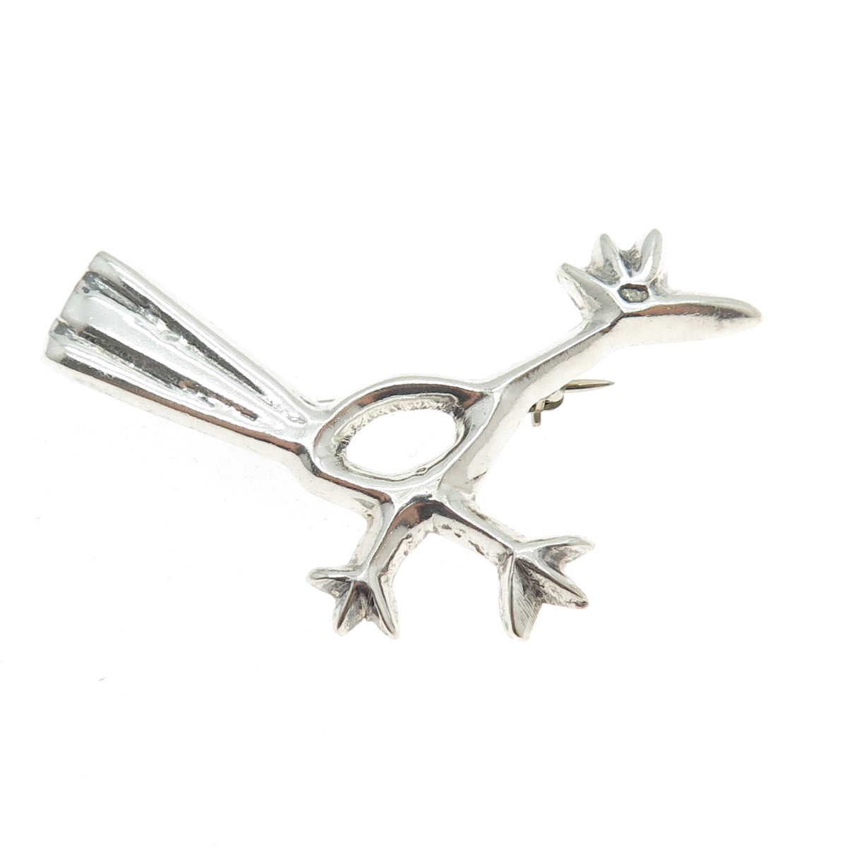 Old Pawn 925 Sterling Silver Vintage Southwestern Roadrunner Bird Pin Brooch