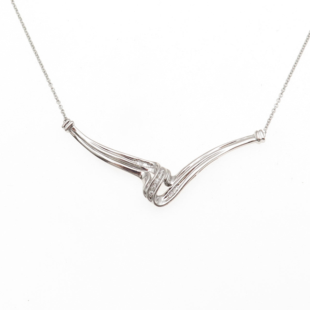 925 Sterling Silver C Z Twisted Pendant Cable Chain Necklace 18"