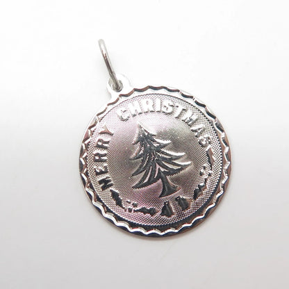 925 Sterling Silver Vintage "Merry Christmas" Round Medal Pendant