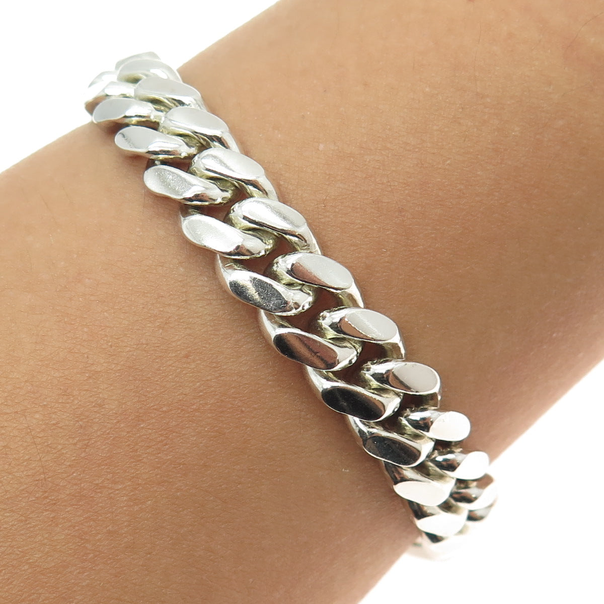 925 Sterling Silver Vintage Curb Link Heavy Bracelet 7"