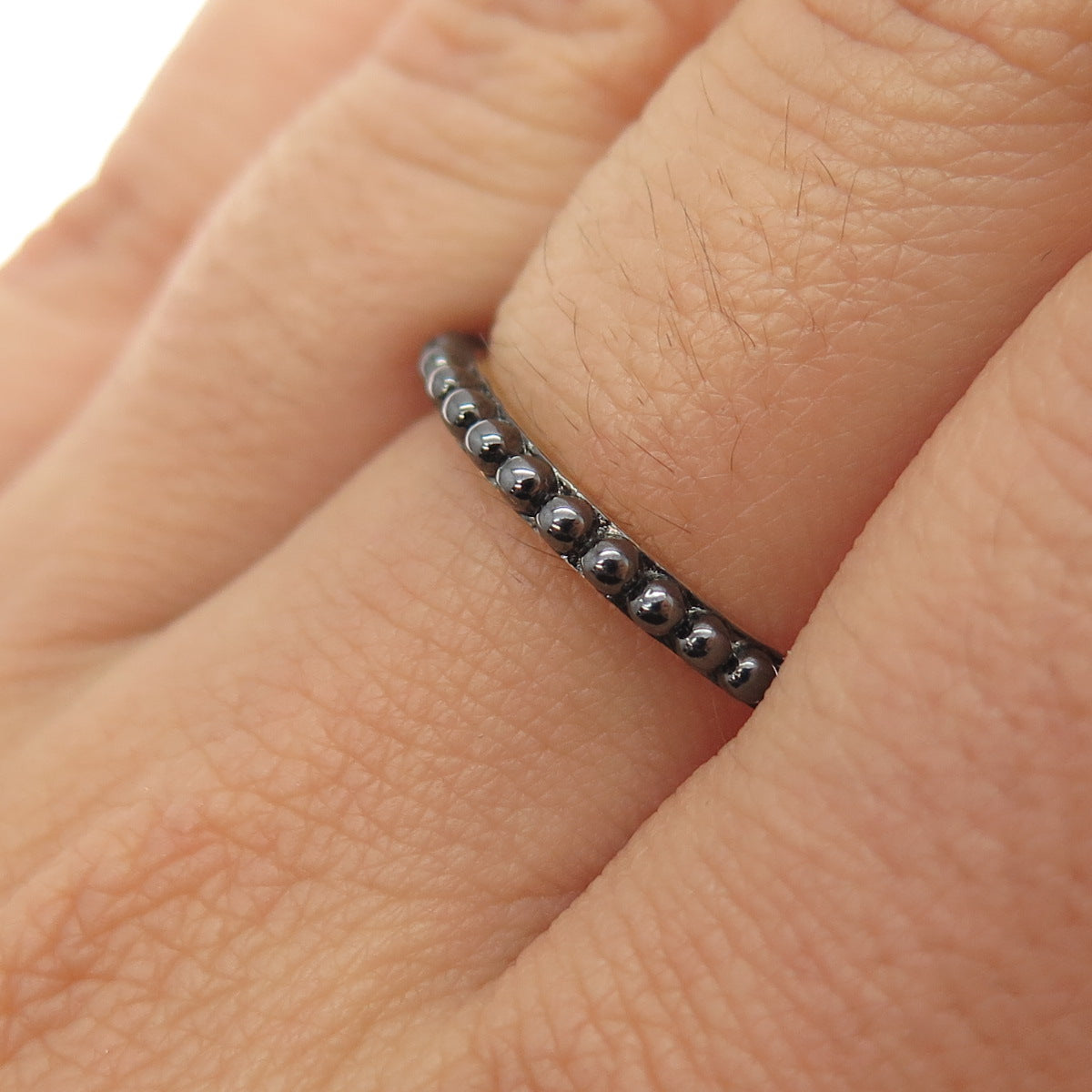 925 Sterling Silver Black Rhodium Gold Plated Beaded Band Ring Size 7.25