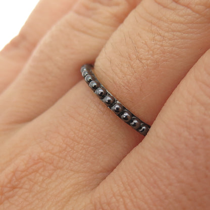 925 Sterling Silver Black Rhodium Gold Plated Beaded Band Ring Size 7.25