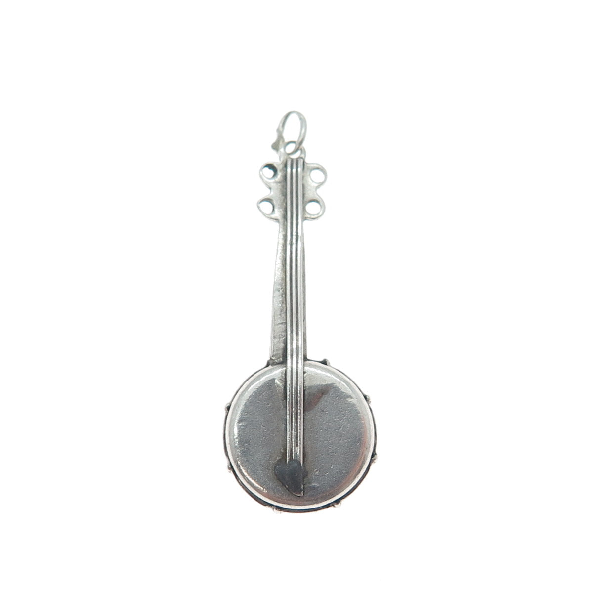 925 Sterling Silver Antique Art Deco Banjo Minimalist Oxidized 3D Charm Pendant
