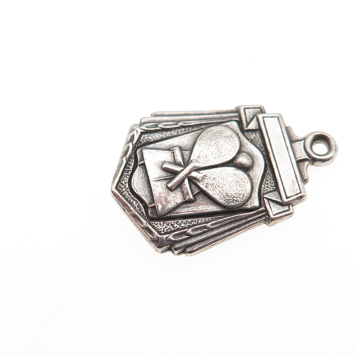 925 Sterling Silver Antique Art Deco Table Tennis Medal Charm Pendant