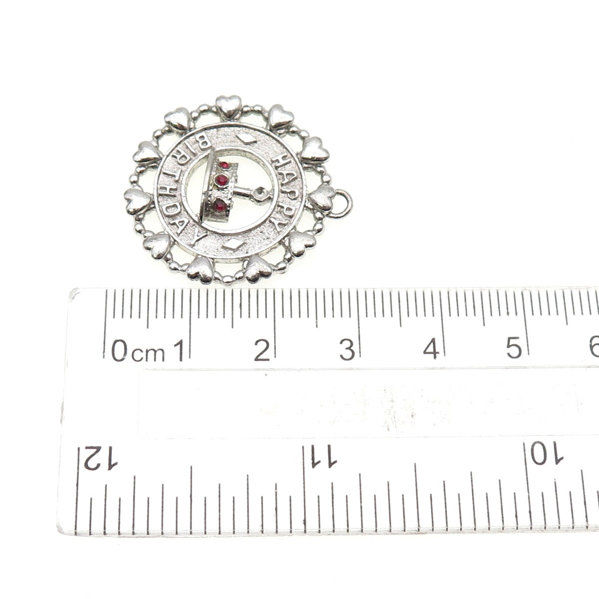 WELLS 925 Sterling Silver Vintage Rhinestone Happy Birthday Charm Pendant
