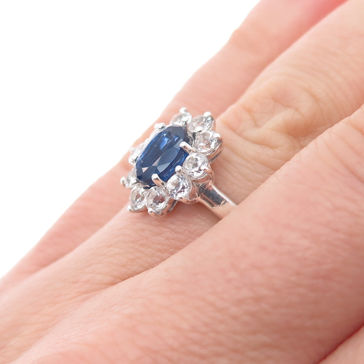 TGGC 925 Sterling Silver Real Sapphire & White Topaz Ring Size 7